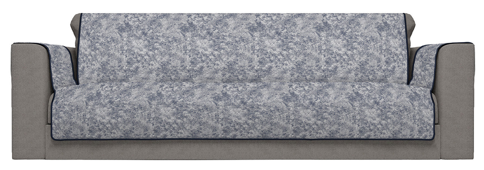 Copridivano con Copri Braccioli Seduta 125 cm in Poliestere e Cotone Blu Scuro