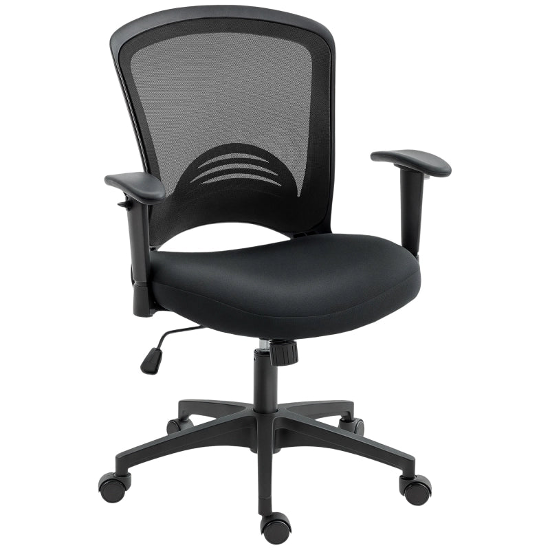 Sedia da ufficio ergonomica con schienale in rete, funzione oscillante e braccioli regolabili in plastica nera