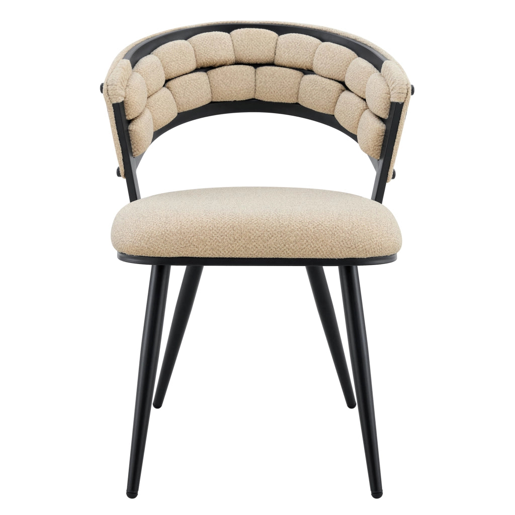 Sedia da Pranzo Set da 2 con Schienale Ergonomico Imbottito e Gambe in Metallo Velluto Beige Nero 64 × 57 × 78 cm
