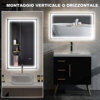 Specchio per Bagno con Luci LED a 3 Tonalità 100x3x60 cm Antiappannamento e Strato Antiurto