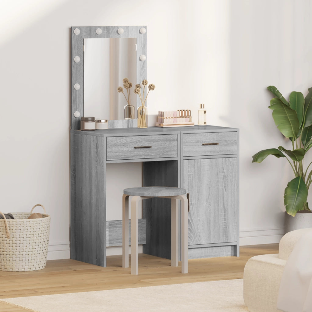 Set da Toeletta a 2 pezzi con LED in legno ingegnerizzato grigio sonoma