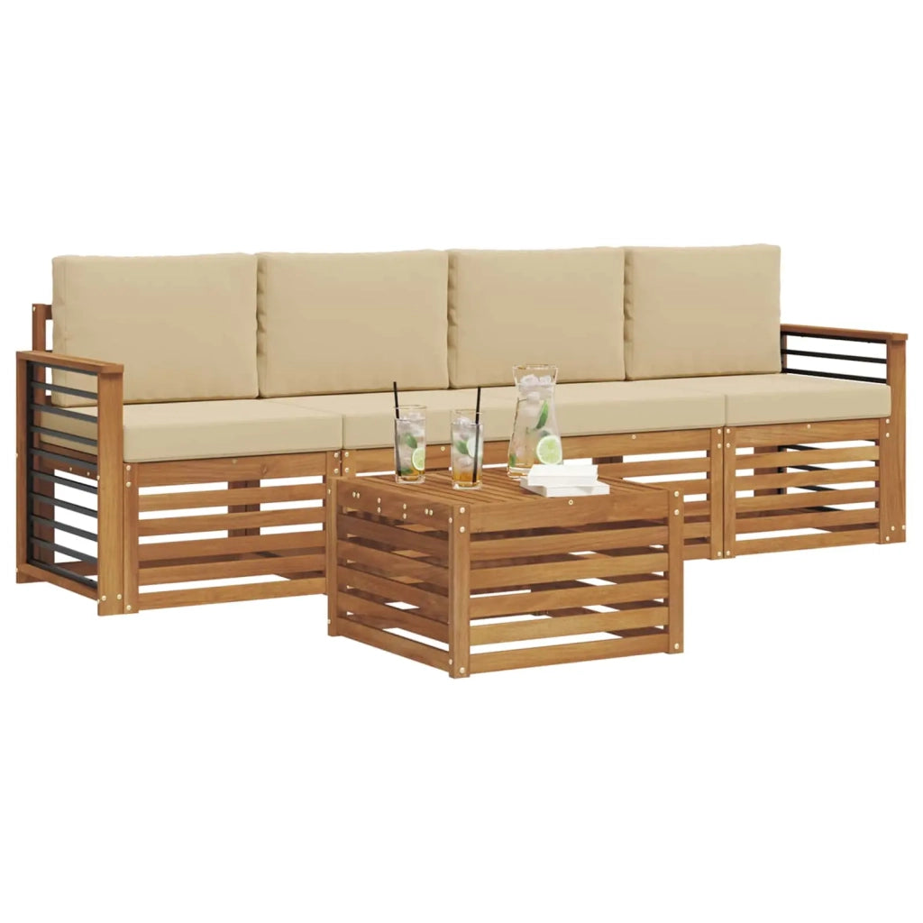 Set divani 5 pcs Naturale e Beige Legno di Acacia Massello 3374343