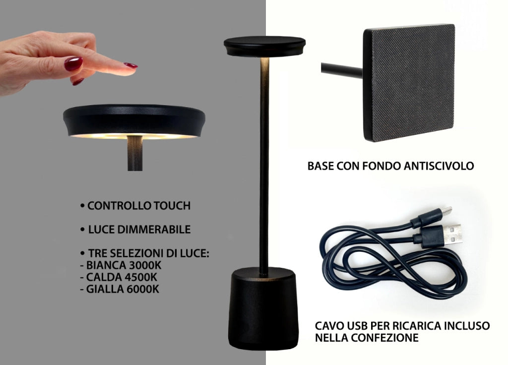 Lampada Led Da Tavolo Controllo Touch Ricaricabile Senza Fili Modello Reverse - Lampada - Bianco