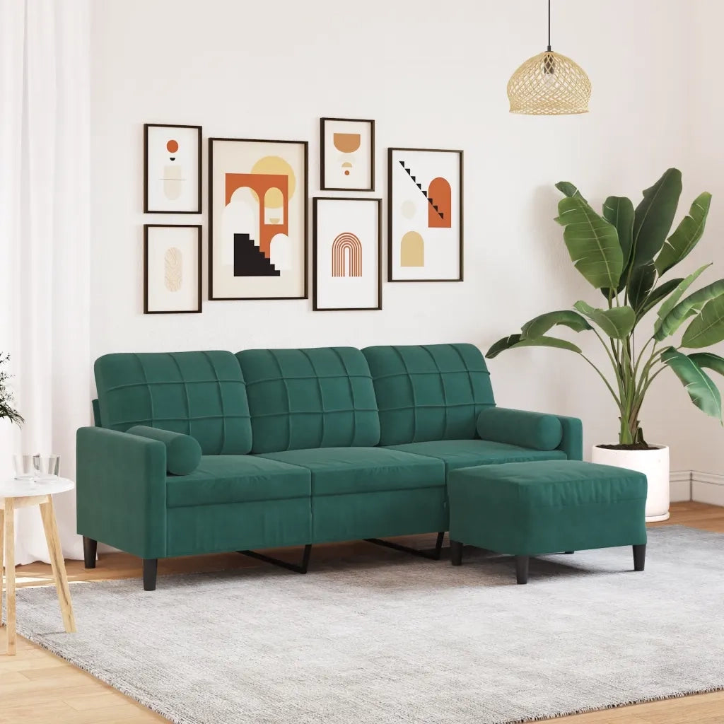 Divano | Divano da soggiorno | Sofa a 3 Posti con Poggiapiedi Verde scuro 180 cm in Velluto