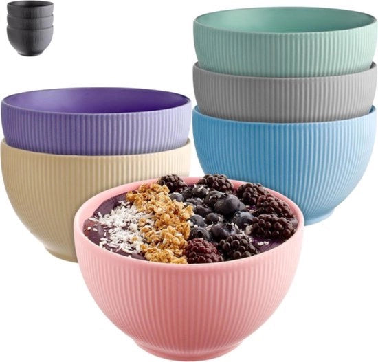 Set di 6 Piatti Ceramici Colorati - Grande Scodella da Colazione e Piatti per Dessert - Resistente a Microonde e Lavastoviglie - 700 ml - Set di Piatti per Zuppe