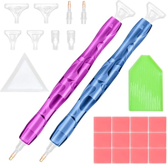 Set da 2 pezzi di pennelli per vernice diamantata, con 12 pezzi di argilla, 2 contenitori e 8 punte di ricambio, accessori per vernice diamantata 5D, strumenti per vernice diamantata, arte del DIY per unghie.