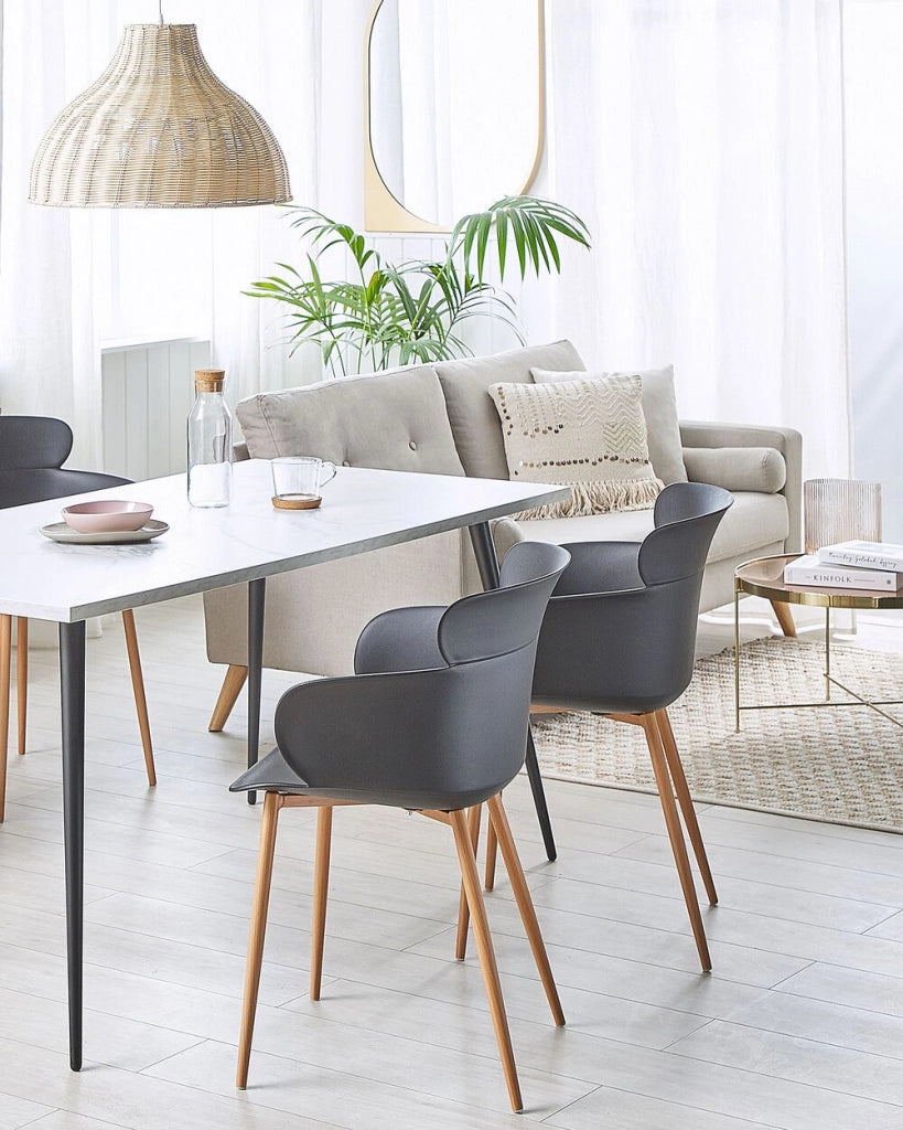 Set di 2 sedie da pranzo in materiale sintetico Nero gambe in metallo schienale ergonomico soggiorno moderno