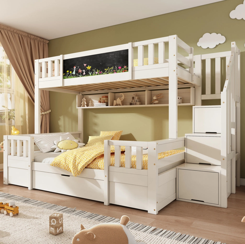 Letto a castello bambini 90x200 e 140x200 cm bianco