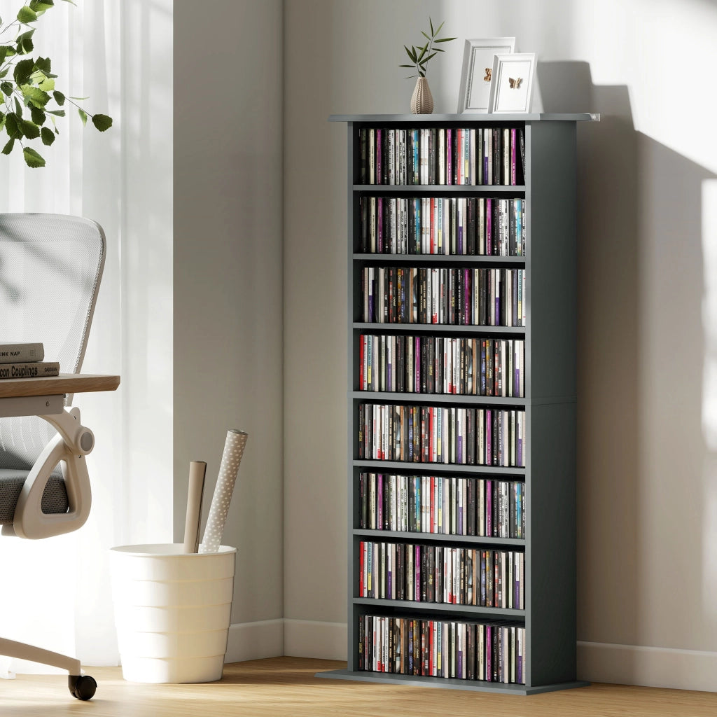 Cassettiera per CD e DVD con 8 compartimenti e 6 ripiani regolabili ¨C zephmum ¨C grigio