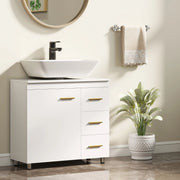 Mobile sottolavabo bagno bianco con 2 ripiani e 3 cassetti, MDF e truciolare, 70 x 30 x 65 cm