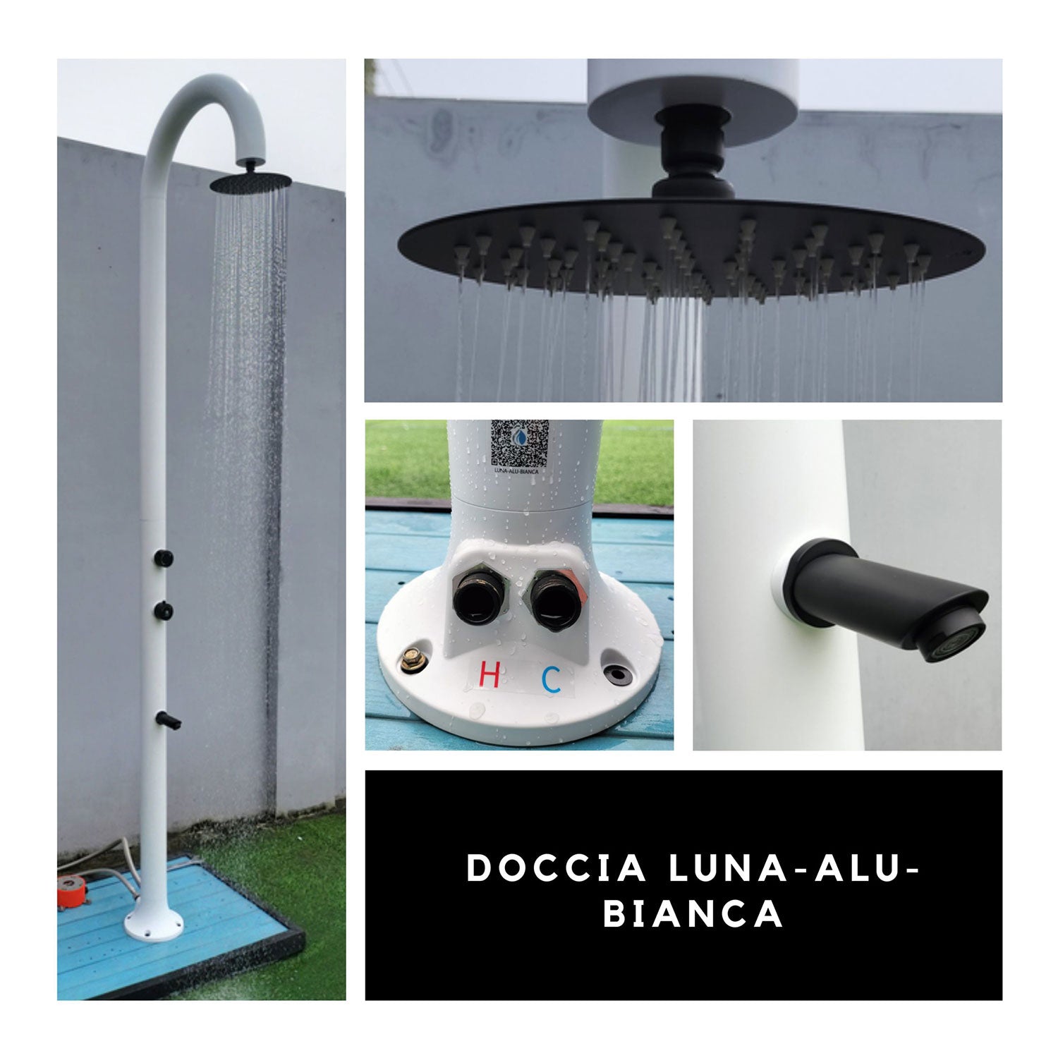 Doccia da Giardino in Alluminio con Soffione e Lavapiedi Sined Luna Alu Bianco