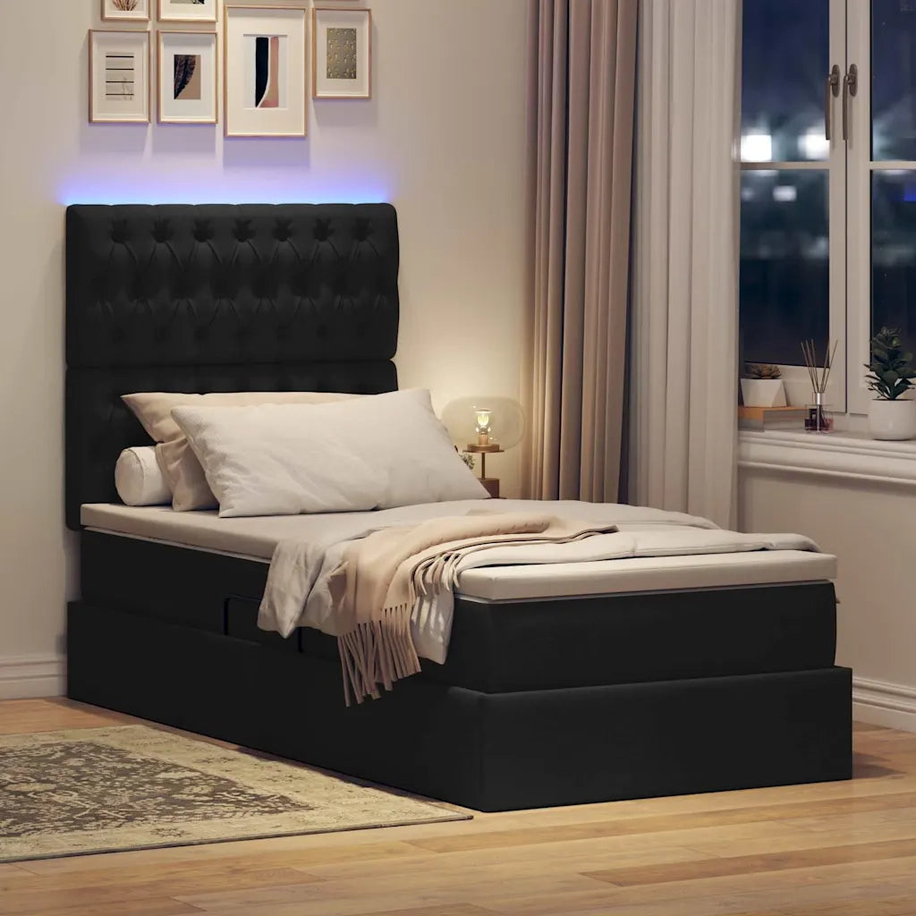 Letto con contenitore e LED con led Nero 90 x 190 cm Poliestere