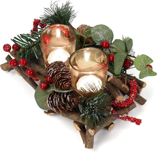 Decorazione per Natale con Sostegno per Candelabro in Vetro - Decorazione con Frutta e Pigne per Casa, Matrimonio o Feste di Natale