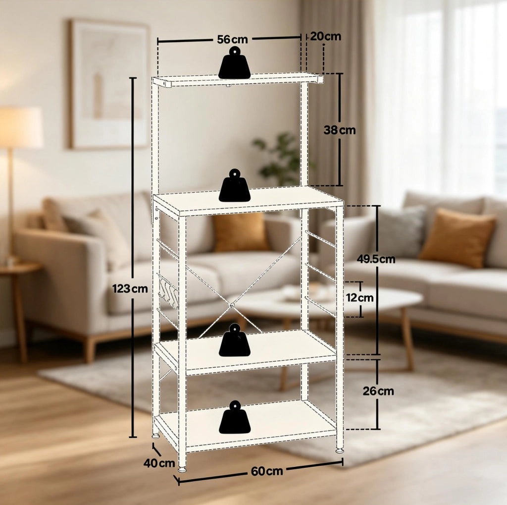 Scaffale da cucina per microonde 4 ripiani rovere chiaro e nero