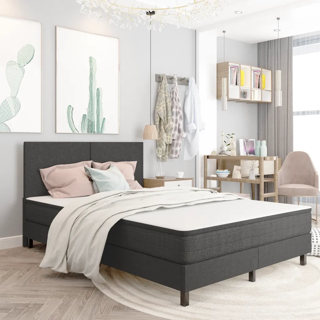 Letto a Molle Grigio Scuro in Tessuto 160x200 cm