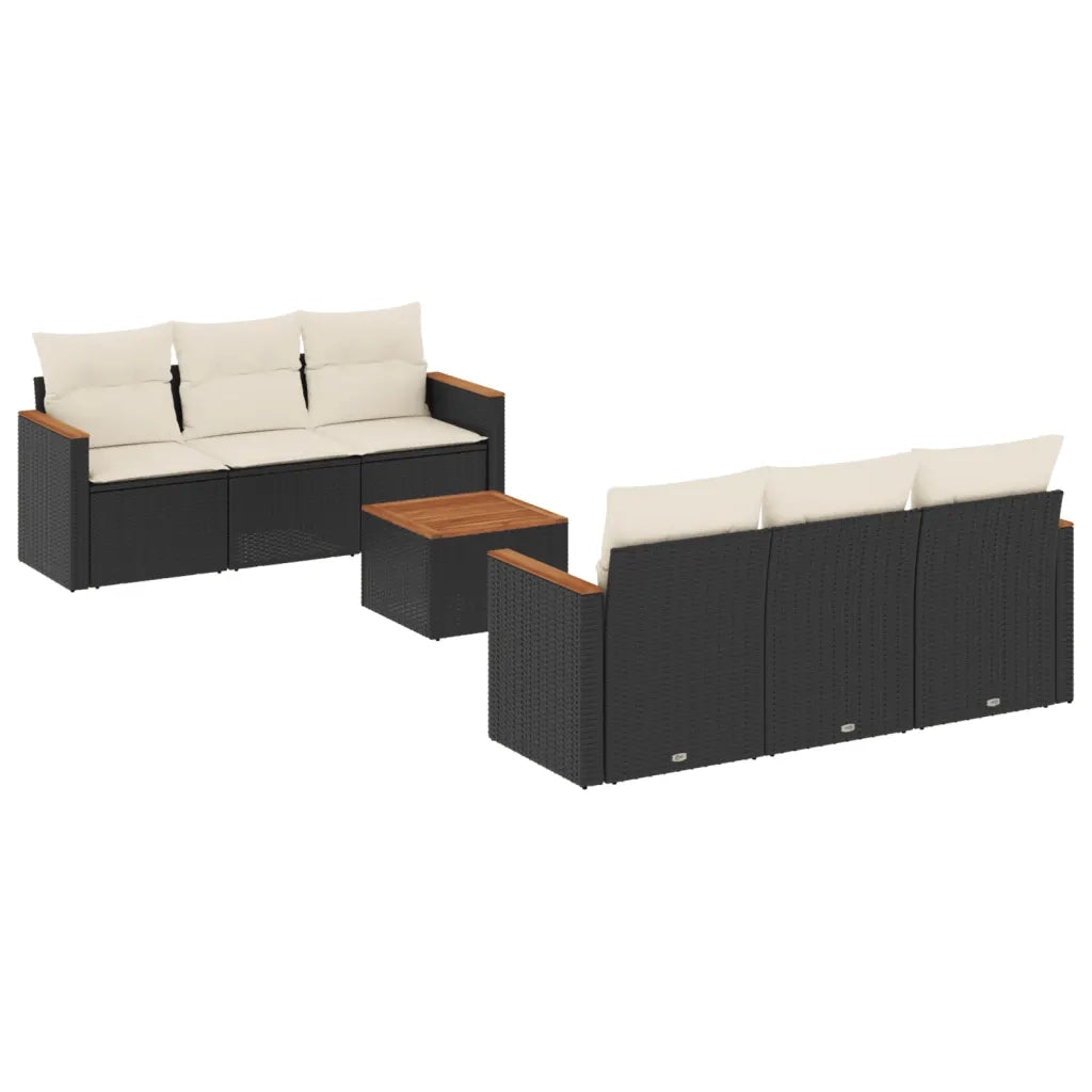 Set Divani da Giardino con Cuscini 7pz Nero Polyrattan