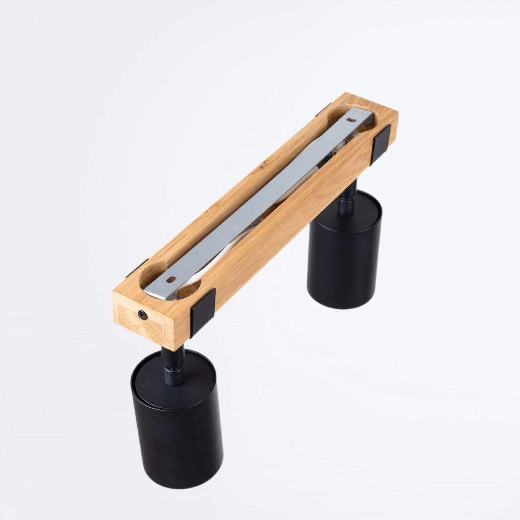 Spot soffitto scandinavo doppio nero legno 2xGU10