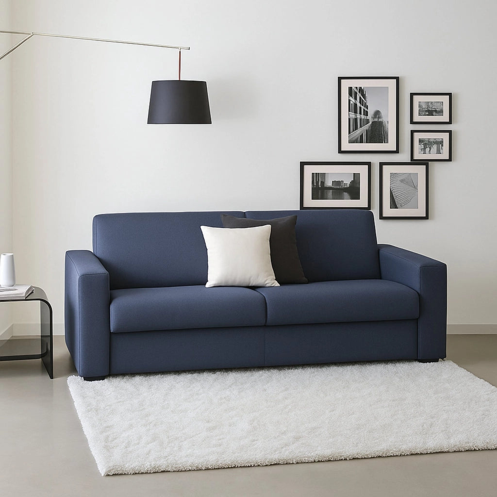 Divano fisso Ayta, Divano a 3 posti, Made in Italy, SofÒ  Soggiorno in tessuto imbottito, con Braccioli standard, cm 220x95h90, Blu