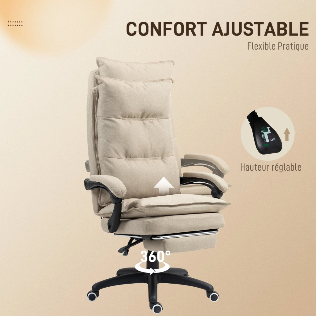 Poltrona da ufficio massaggiante con schienale reclinabile, poggiapiedi e telecomando ¨C Minimal ¨C Beige