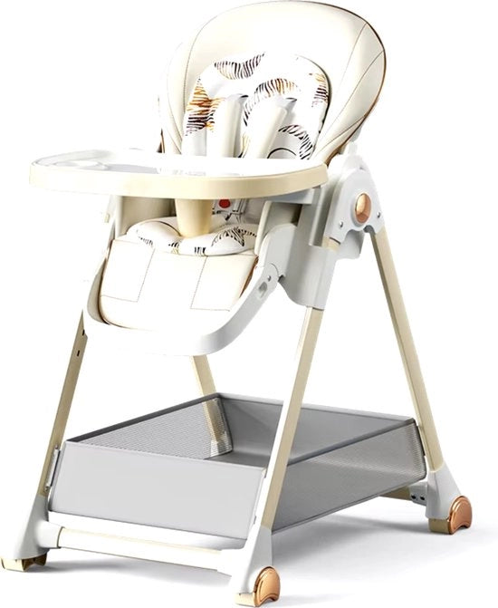 Culla per Bambini - Seggiolone per Bambino - Seggiolone per Bambino con Ruote - Seggiolone per Bambino con Ruote e Rotante - Seggiolone per Bambino con Ruote e Rotante in Pelle PU - Bianco