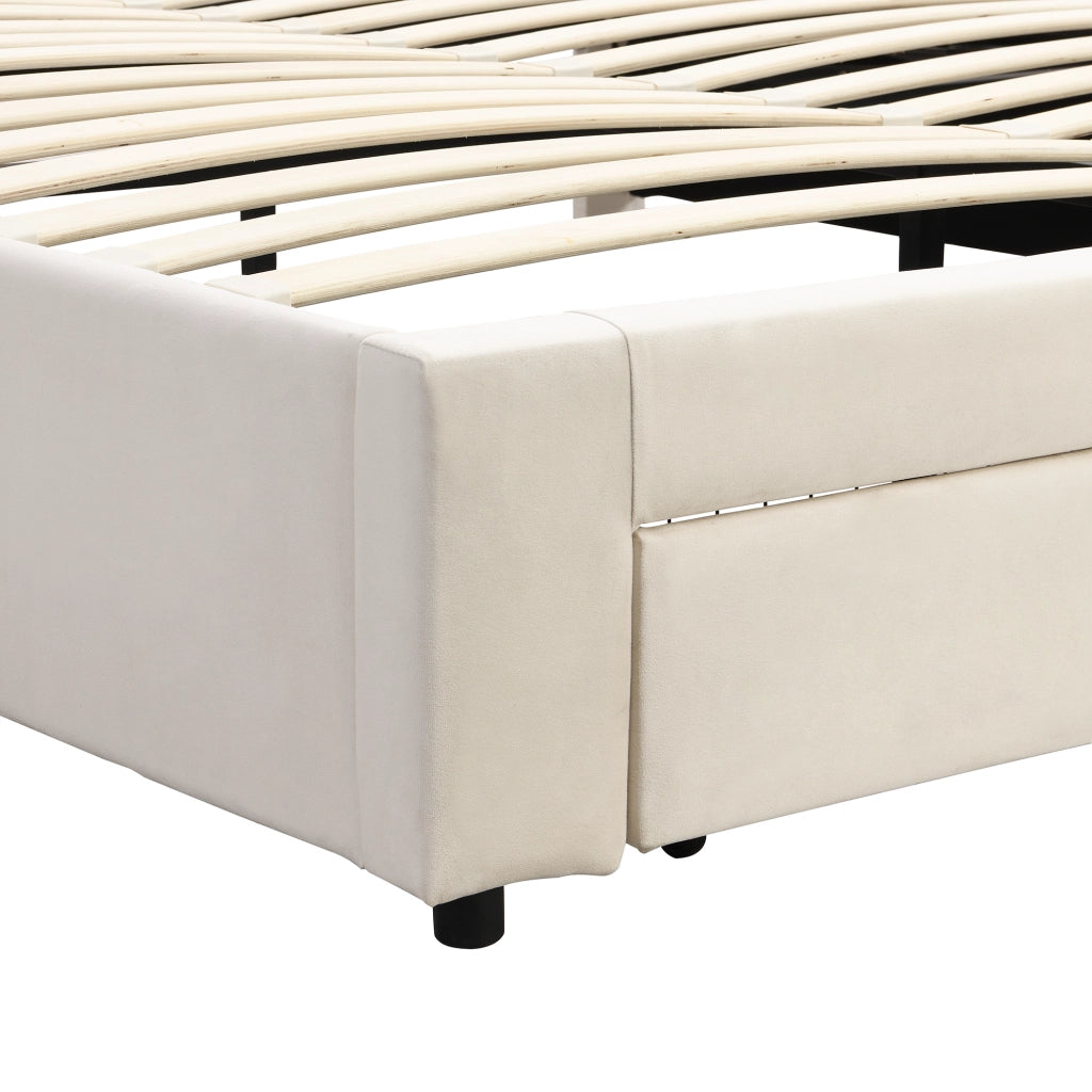DESMIU Letto contenitore 2 posti con vano idraulico e 2 cassetti, 160 × 200 cm, senza materasso, beige