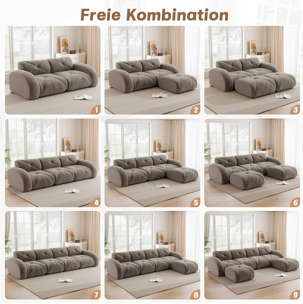 Divano modulare a U 358x171x76 cm in chenille taupe; 4 posti