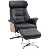 Poltrona Relax con Poggiapiedi, Girevole 360°, Funzione Sdraio, Poltrona per la Lettura, 80 x 84 x 108 cm, Nero