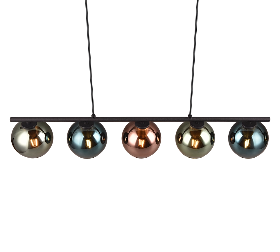 Lampada a sospensione 5 vetri, metallo, nero e multicolor, L 83 cm, Sheldon
