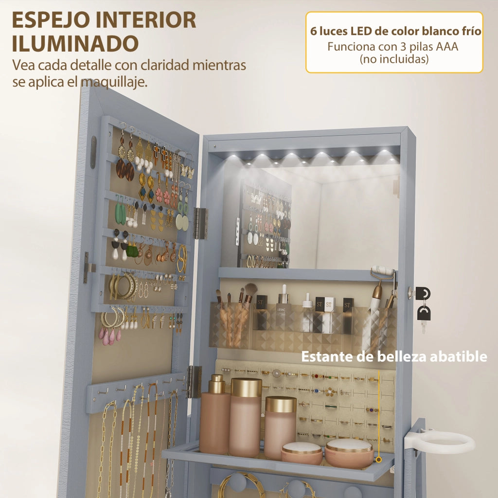 Armadio con Specchio e Luci LED ¨C zephmum ¨C Grigio Chiaro 90x51x180