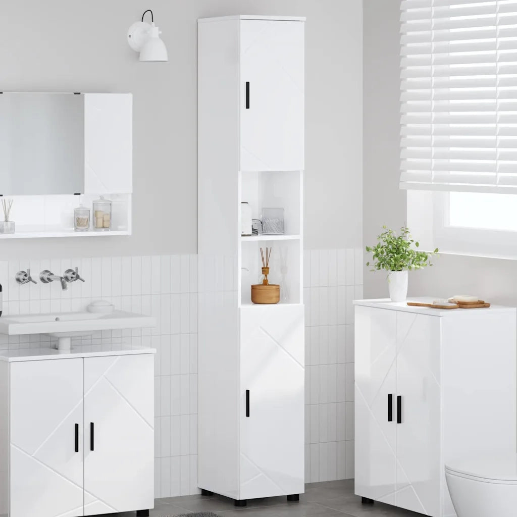Mobile da Bagno con porta Bianco Lucido 30 x 35 x 192 cm 883338