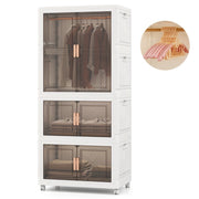 Contenitori di stoccaggio 421 l con coperchio, Organizzatore di armadio portatile in plastica con 10 appendini Bianco + Marrone