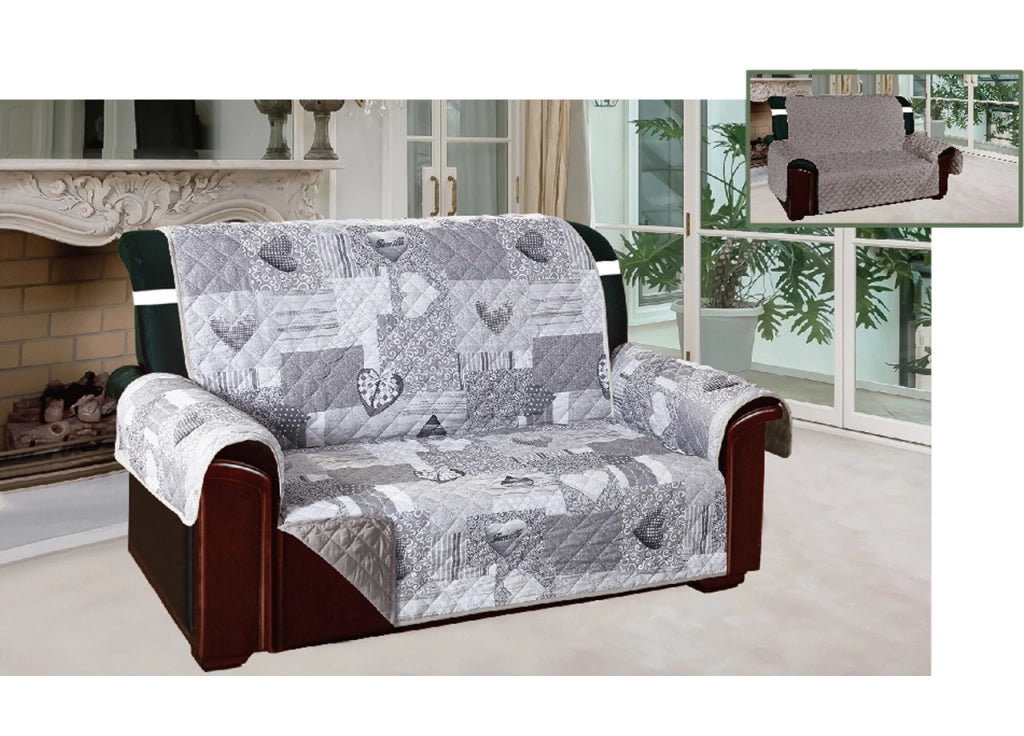 Copridivano E Copripoltrona Trapuntato Reversibile Modello Kino Colore Grigio - 2 Posti - Grigio
