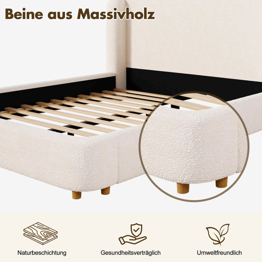 Letto imbottito beige in bouclé con rete a doghe