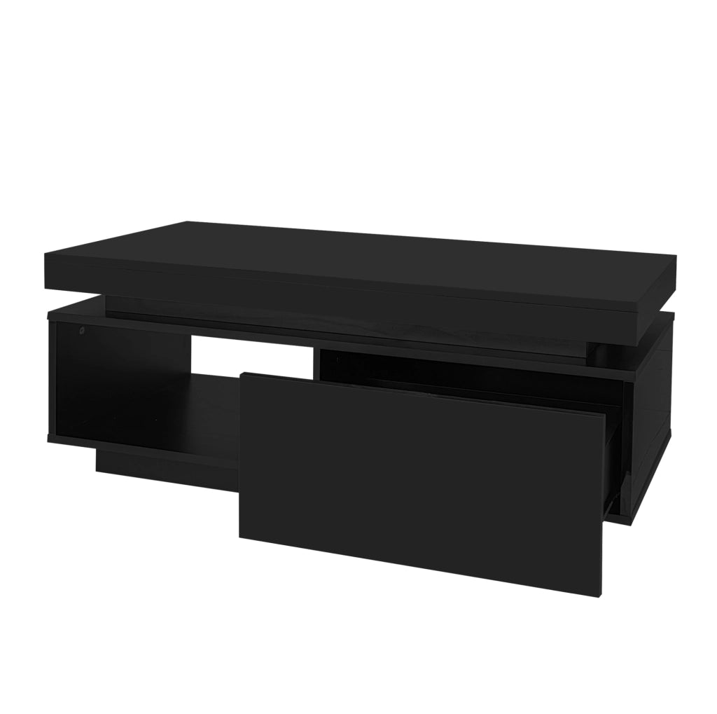 Set mobile TV e tavolino da caffè lucidi con LED; nero; truciolare