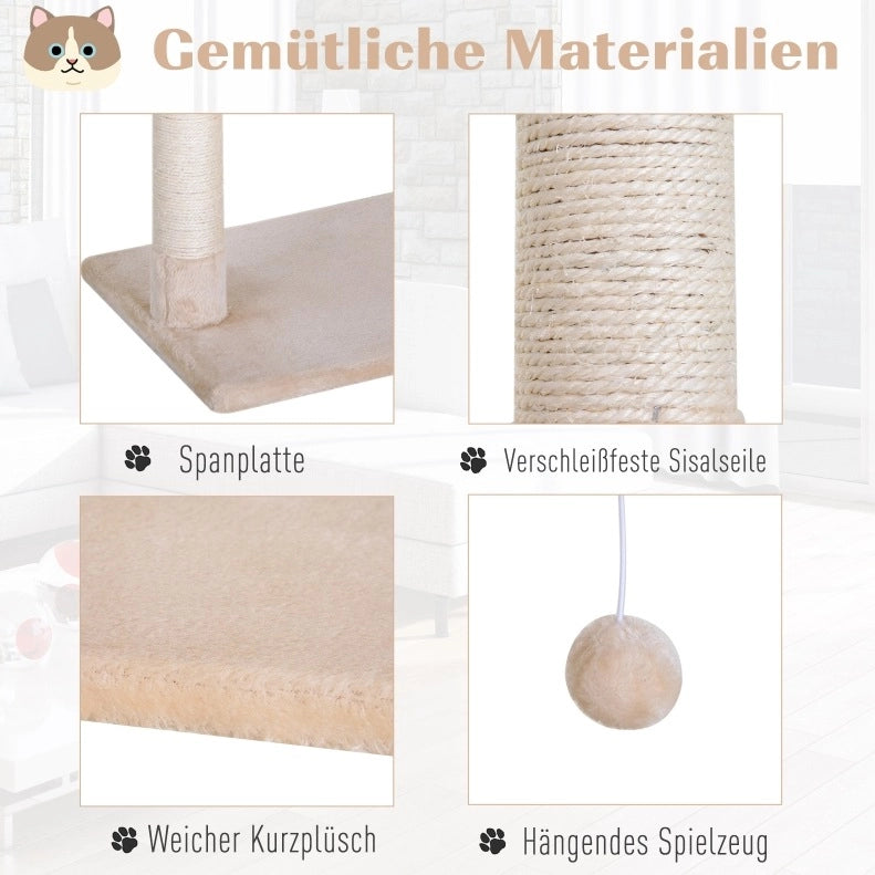 Tiragraffi per gatti beige con amaca e piattaforma, 70 cm