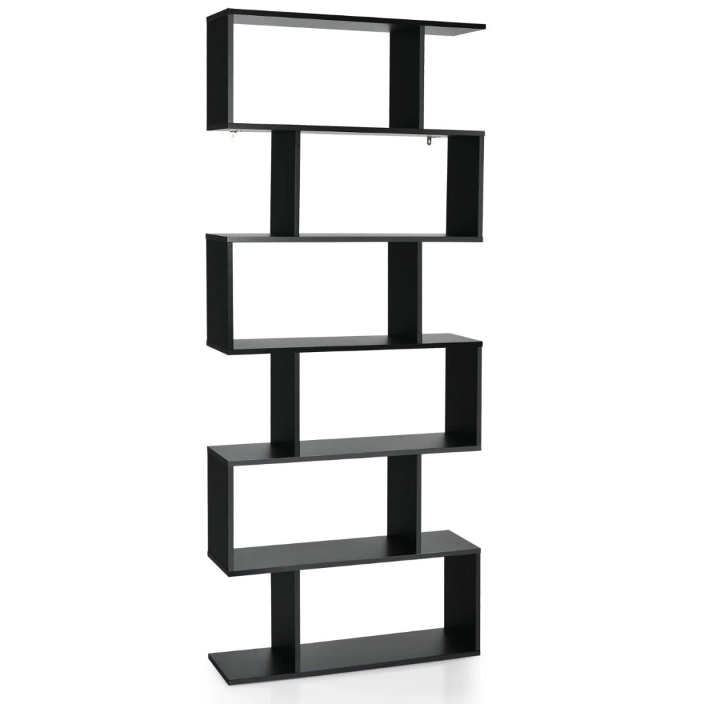 Libreria a S 80 x 23 x 191 cm 6 ripiani aperti design stabile e moderno in legno nero 20_0010759