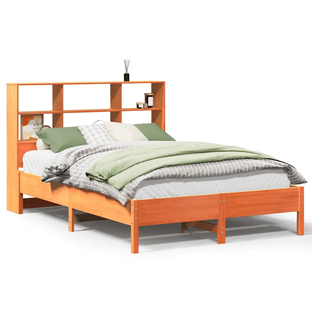 Letto Libreria senza Materasso Marrone Cera 150x200 cm in Pino 3322869