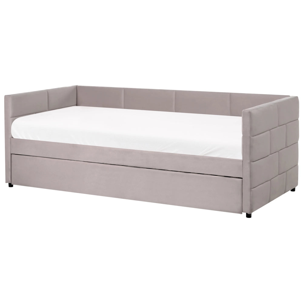 Letto singolo con secondo letto a scomparsa in velluto e telaio con doghe grigio chiaro 90x200cm camera da letto cameretta