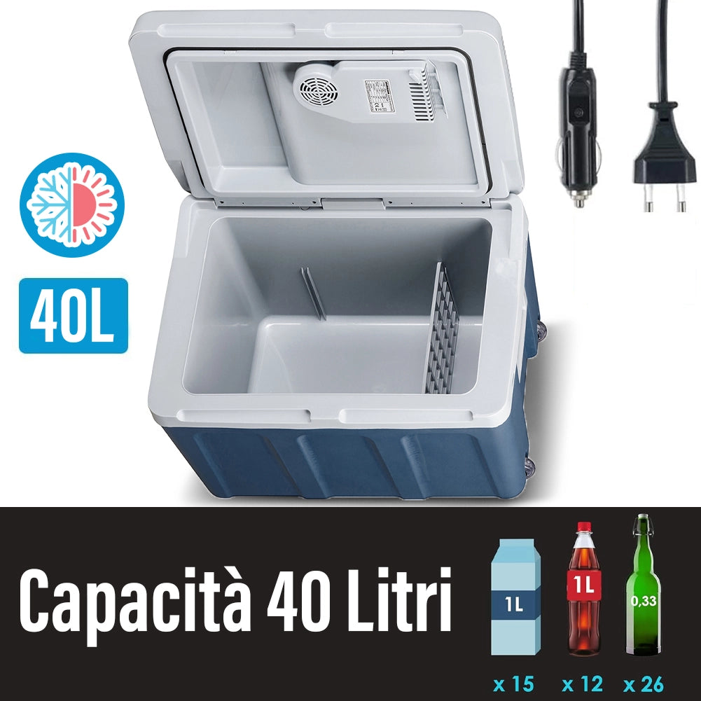 Frigorifero Elettrico Portatile 40LT Caldo Freddo 12V 230V con Ruote e Maniglia Blu