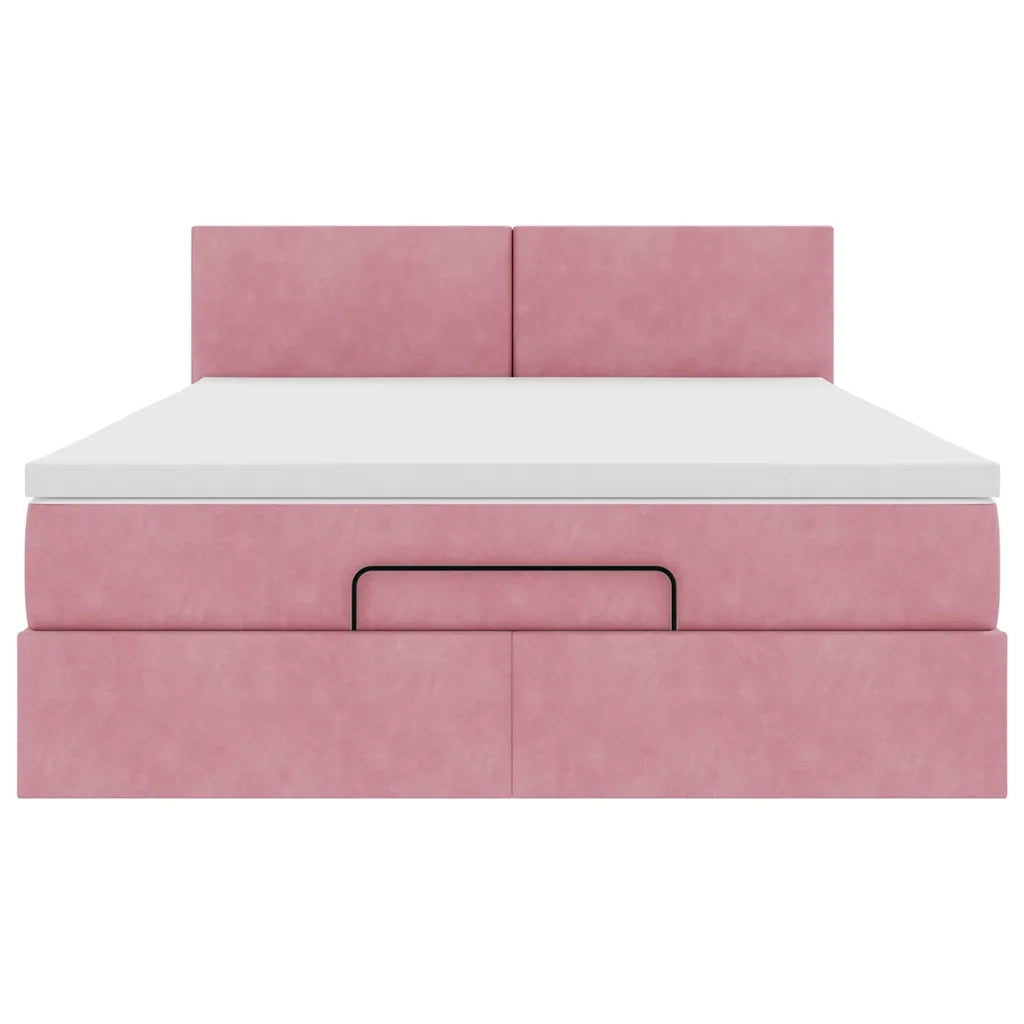 Struttura Letto Pouf con Materasso Rosa 140x200 cm in Velluto 3312559