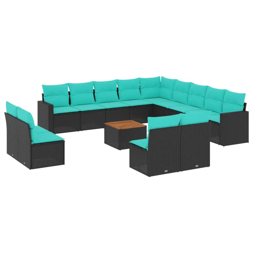 Set Divani da Giardino 14pz con Cuscini in Polyrattan Nero 3256708
