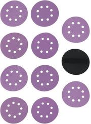 Set di dischi abrasivi 125 mm - 10 pezzi - 8 fori - Supporto morbido - Corso grano 60/80/120/240/320 - Disegno flessibile - Dischi abrasivi per smerigliatura