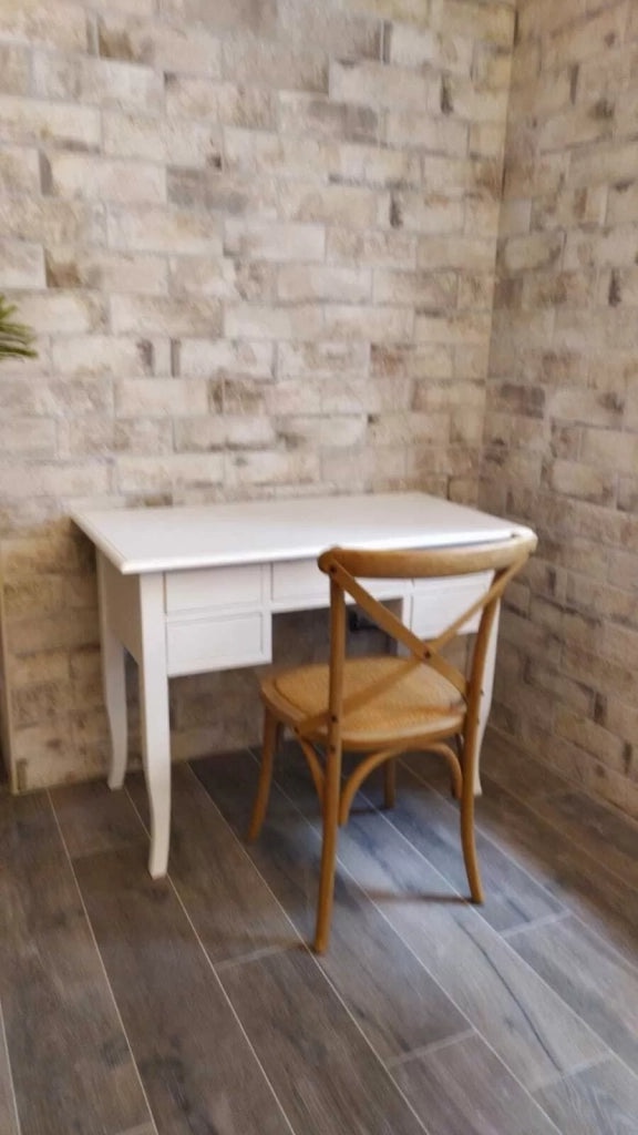 Scrivania arte povera 5 cassetti legno bianco 130x65x81 (1110) - Mobili 2G