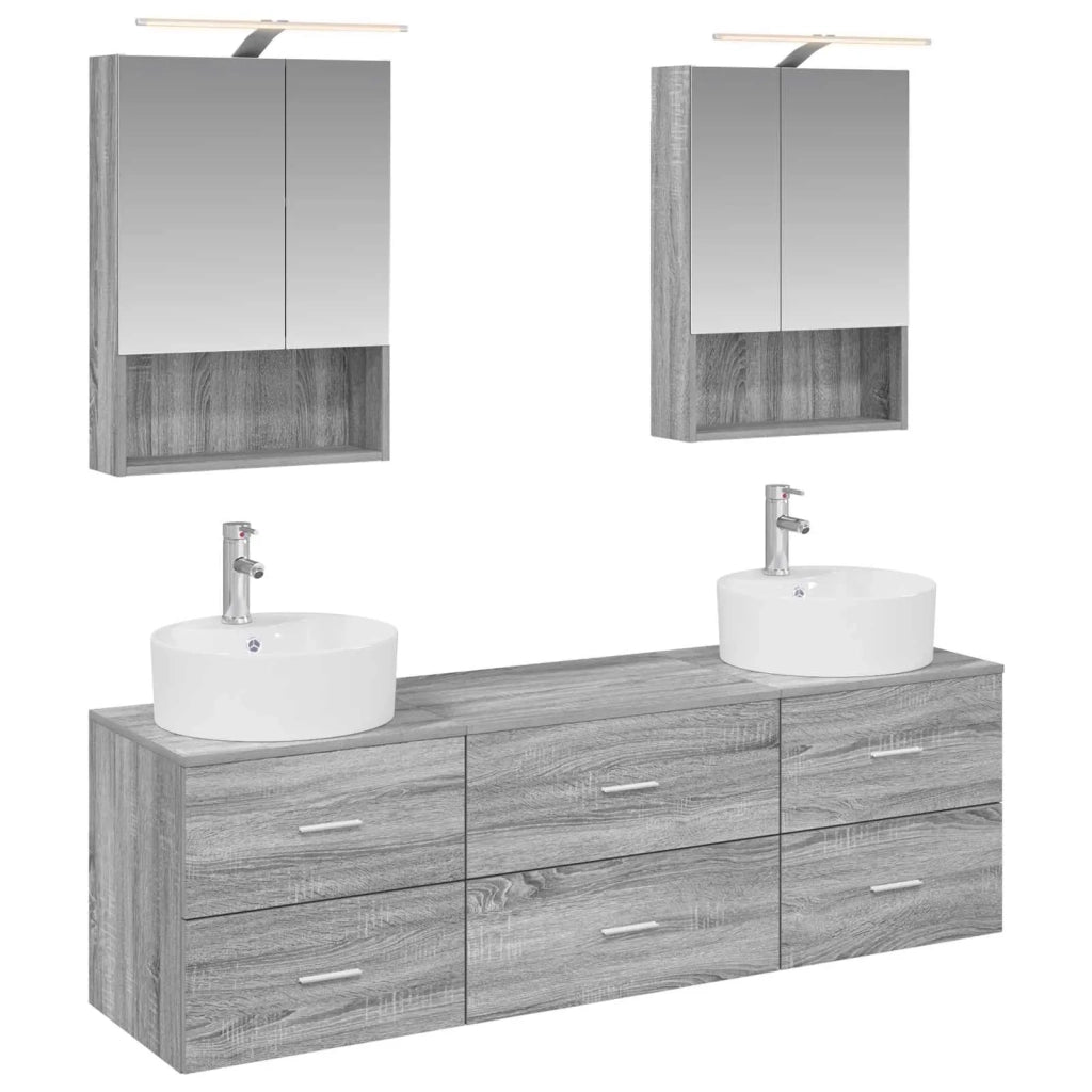 Set di mobili per il bagno 5 pcs Sonoma grigio 3406884