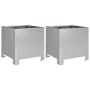 2 pz Fioriere | Cassetta per fiori | Vaso da Giardino 30x30x30 Grigie in Acciaio Zincato