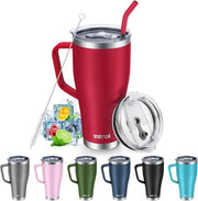 Bicchiere termo - 850 ml - Acciaio inossidabile - Con coperchi - Maniglia - Bicchiere per auto - Bicchiere per bevande - Tumbler - Per bevande calde e fredde