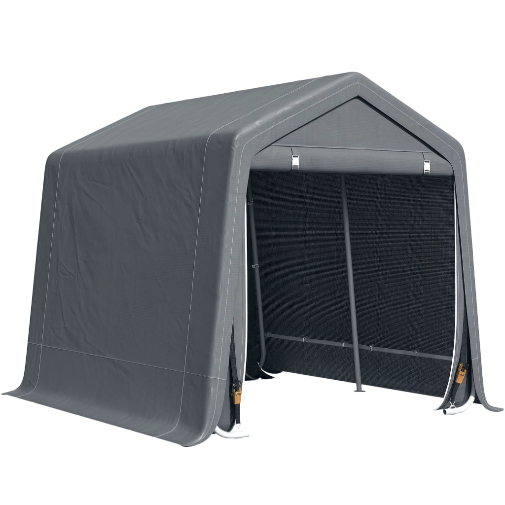 Tendone Garage per Auto, Moto e Attrezzi ¨C Zephmum ¨C Grigio, Metallo e Tessuto PE, 280x240x240cm