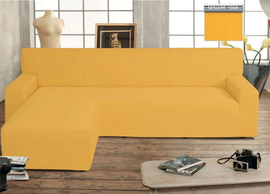 Copridivano Genius Con Penisola Chaise Longue Modello Swing Colore Senape - Sinistra - Senape