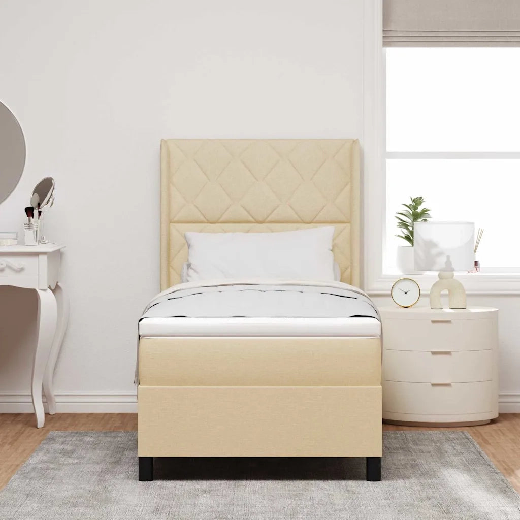 Letto a Sorgente LED con materasso Crema 100 x 200 cm Tessuto