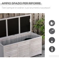 Panca Contenitore in Legno di Abete, Cassapanca da Esterno con Piedini Antiscivolo 127x56x60cm, Grigio